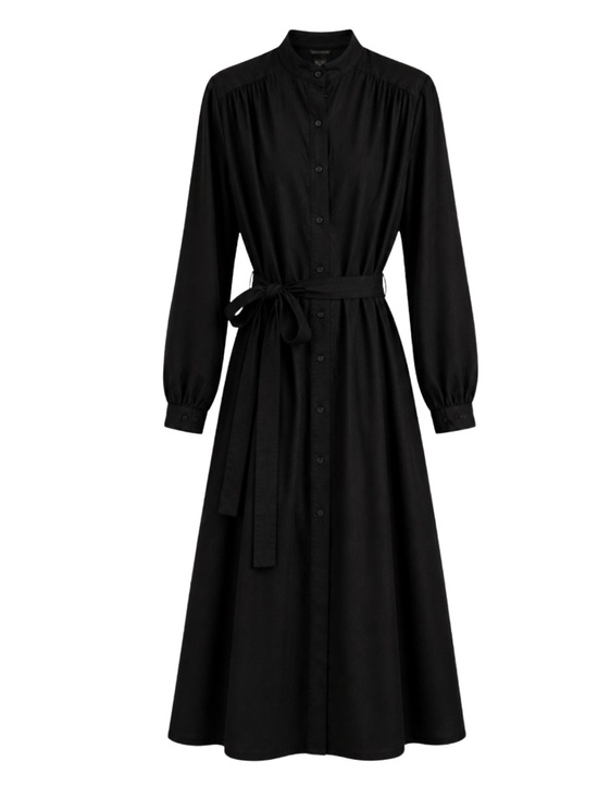 Henry-Lee Dresses & Skirts - Vintage Henry-Lee Black Button Front Shirt Dress Belted Midi 70s Workwear